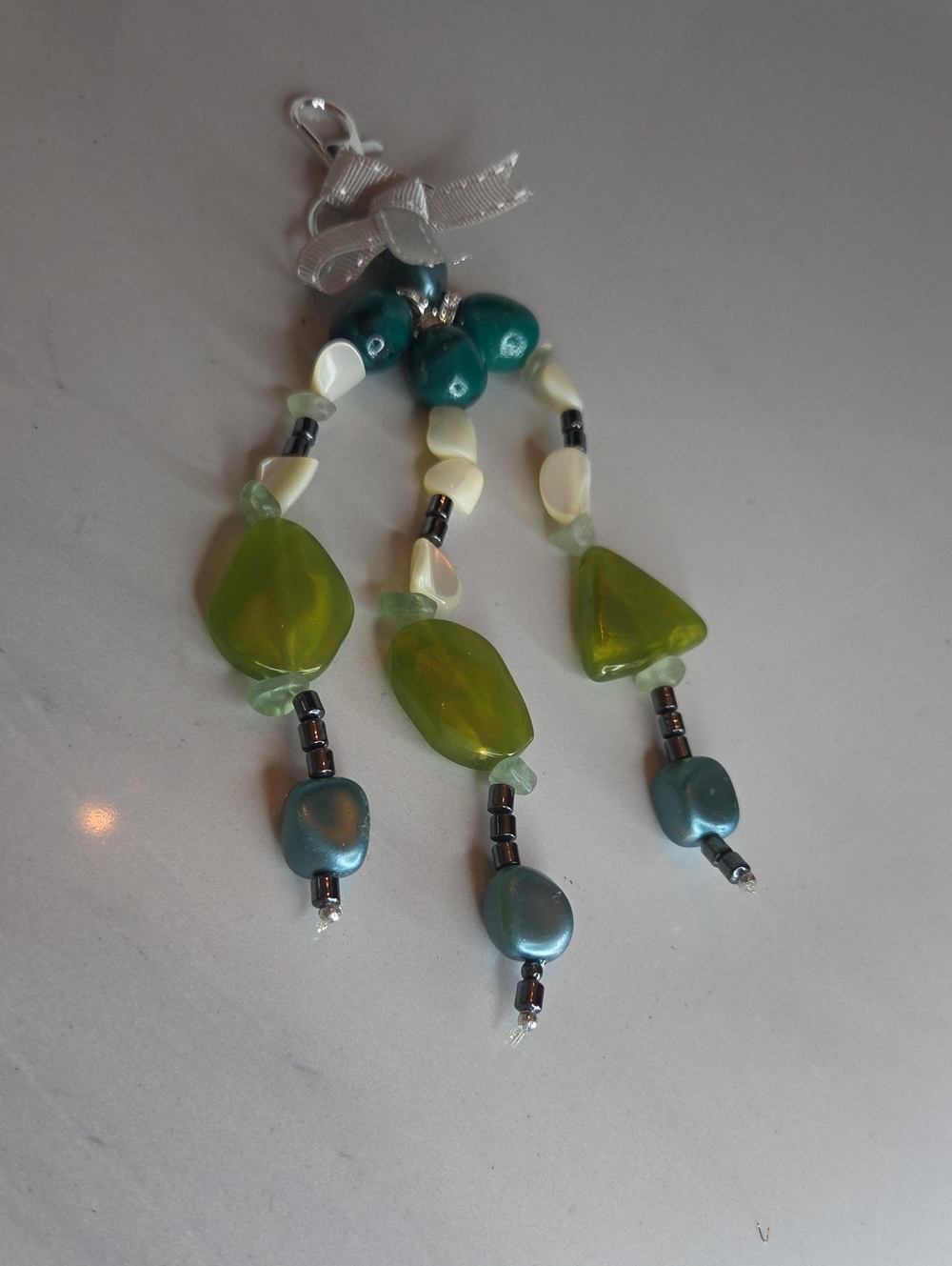 Handmade Green and Teal Glass Beaded Bag Charm